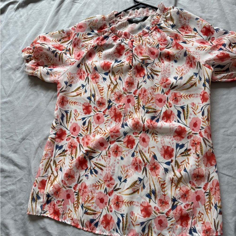 Allegra K Floral Blouse - Pink, Red, and White